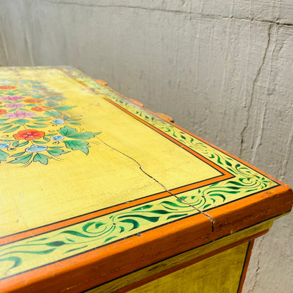 Hand Painted Yellow Indian Night Stand- Vintage