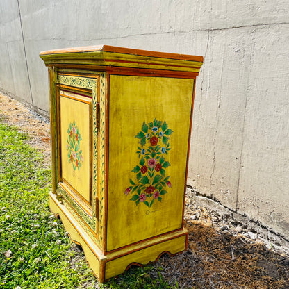 Hand Painted Yellow Indian Night Stand- Vintage