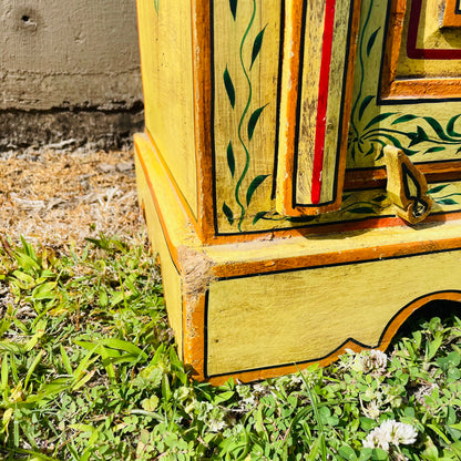 Hand Painted Yellow Indian Night Stand- Vintage
