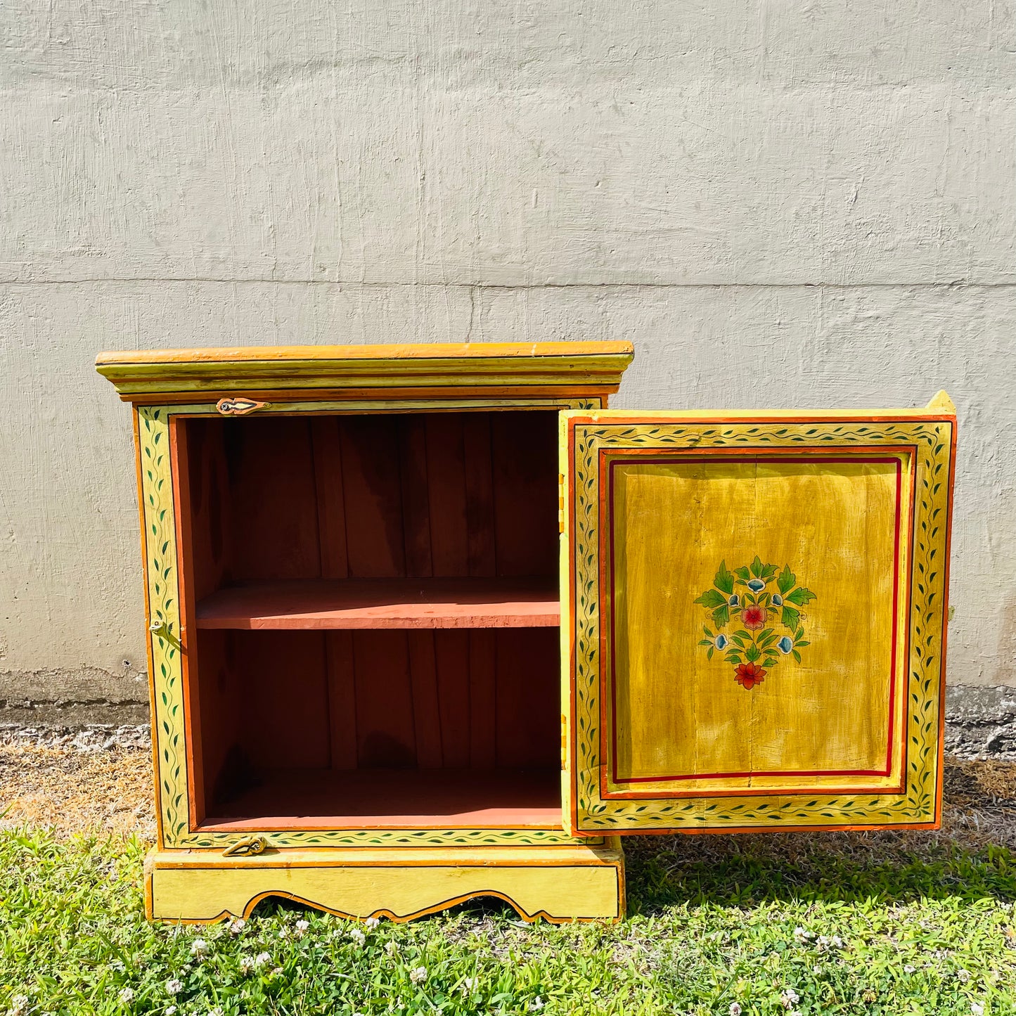 Hand Painted Yellow Indian Night Stand- Vintage