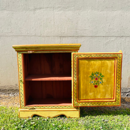 Hand Painted Yellow Indian Night Stand- Vintage