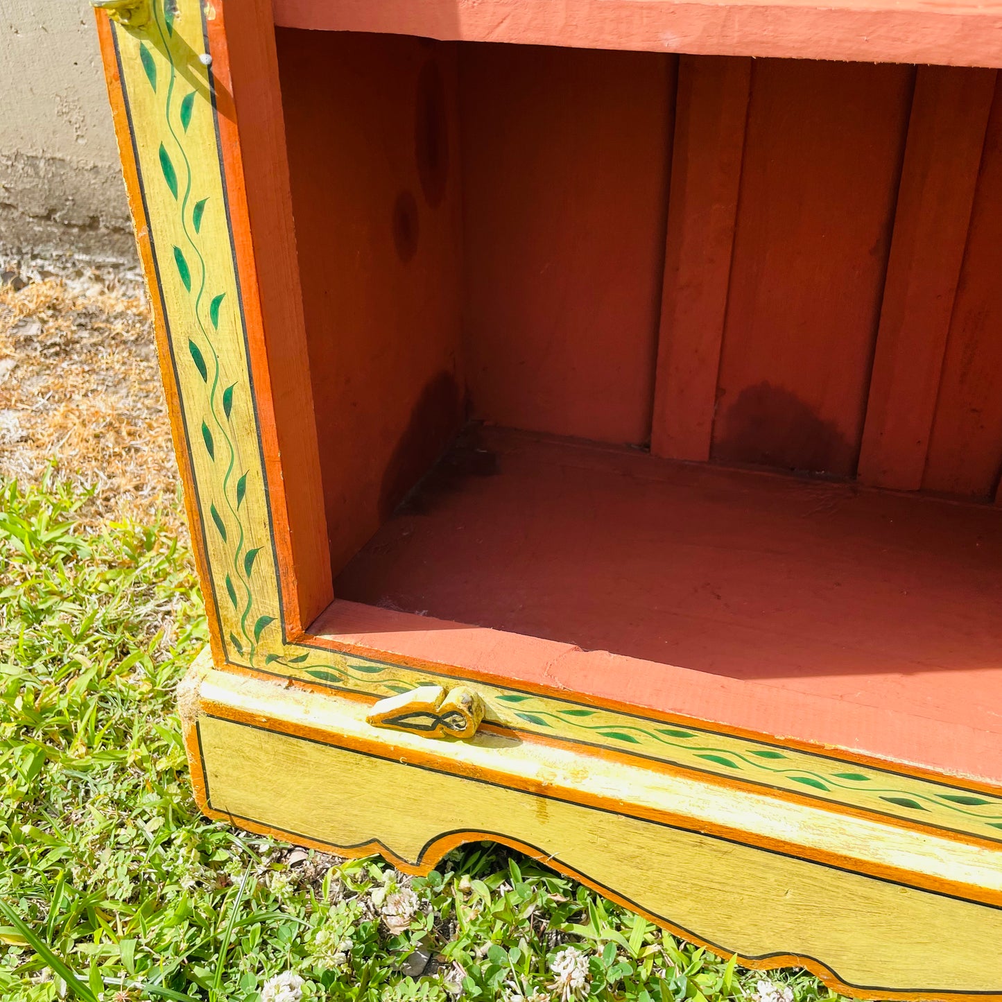 Hand Painted Yellow Indian Night Stand- Vintage