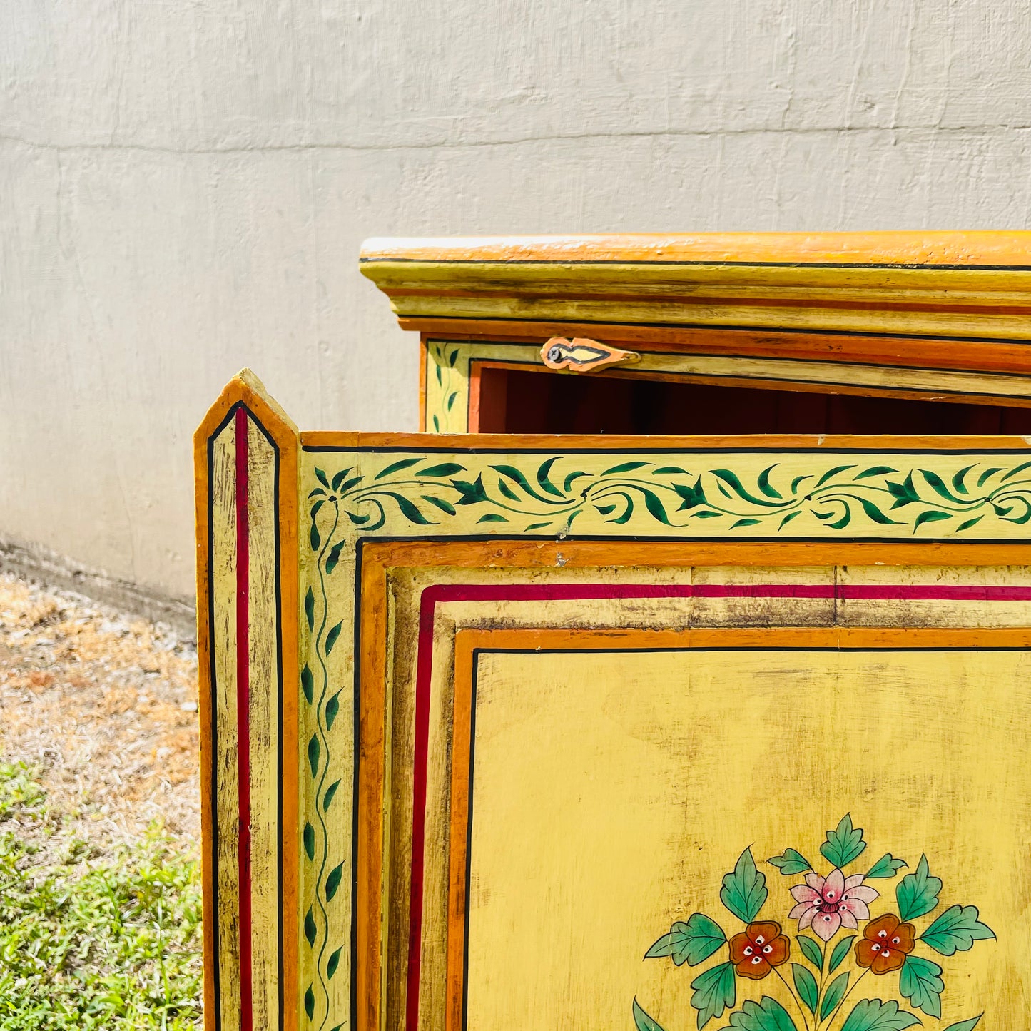 Hand Painted Yellow Indian Night Stand- Vintage
