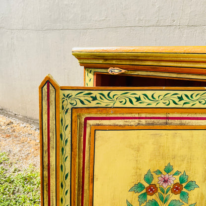 Hand Painted Yellow Indian Night Stand- Vintage