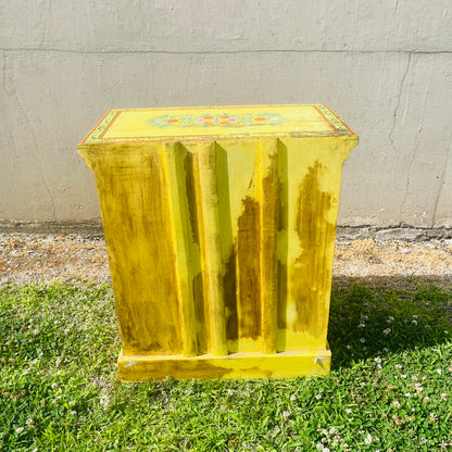 Hand Painted Yellow Indian Night Stand- Vintage