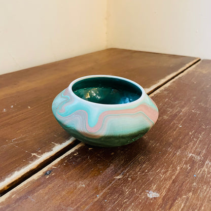 Garden of the Gods Green & Pink Glazed Bowl- Vintage