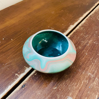 Garden of the Gods Green & Pink Glazed Bowl- Vintage