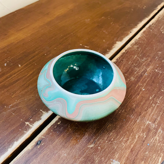 Garden of the Gods Green & Pink Glazed Bowl- Vintage
