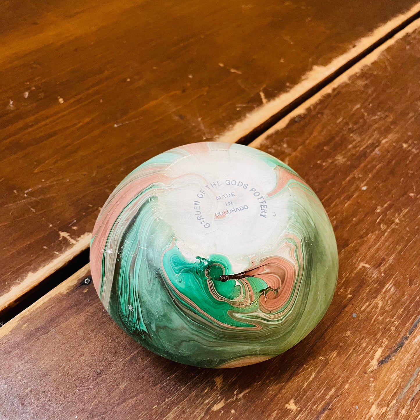 Garden of the Gods Green & Pink Glazed Bowl- Vintage
