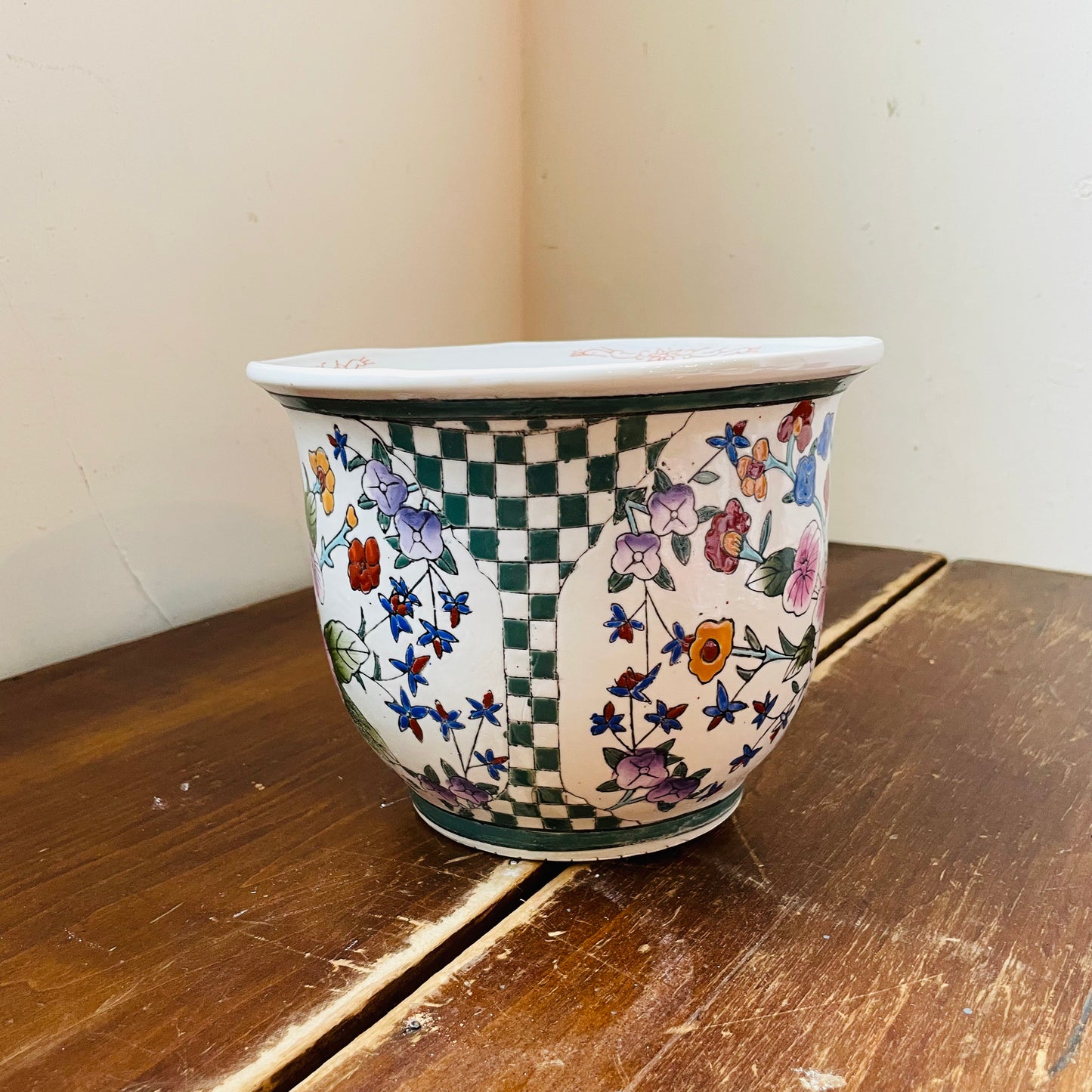 Floral & Checked Jardiniere- Vintage
