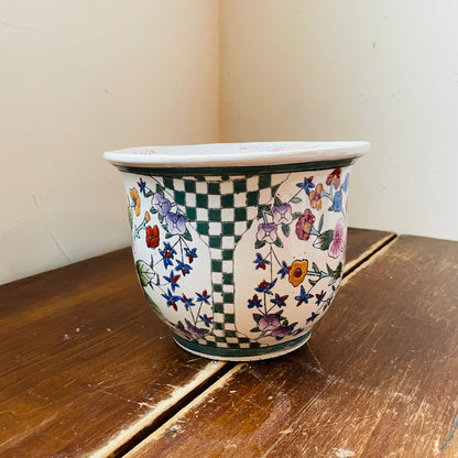 Floral & Checked Jardiniere- Vintage