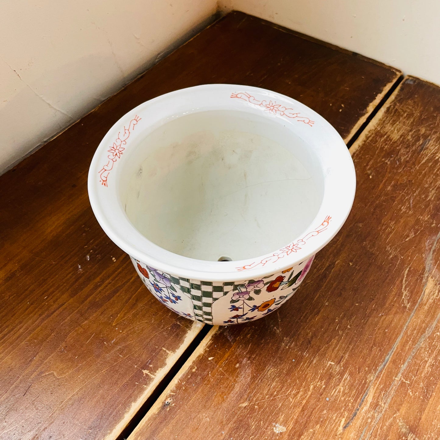 Floral & Checked Jardiniere- Vintage