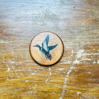 Green Wing Teal Round Wooden Magnet- Vintage