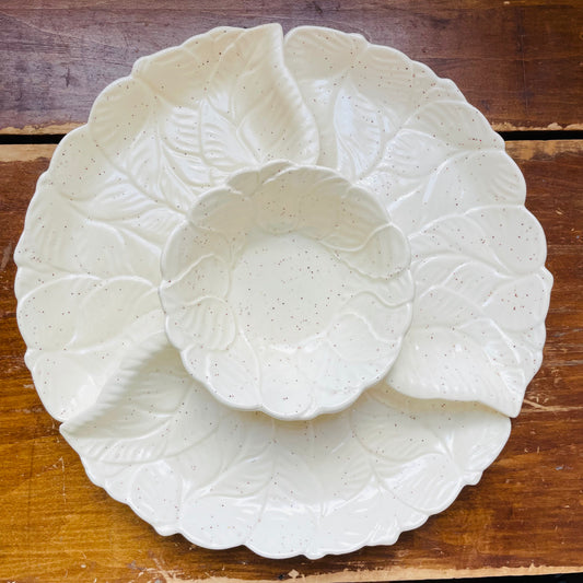 California Pottery 4 Piece White Leaf Dip & Chip Set- Vintage
