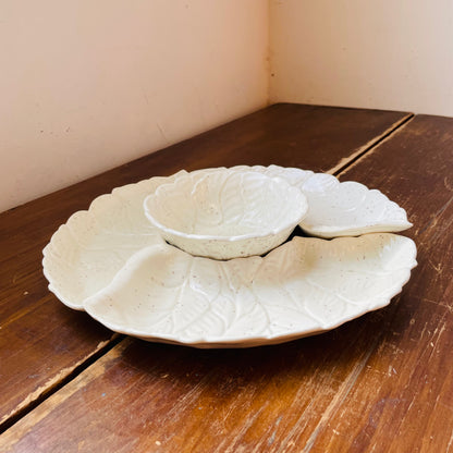 California Pottery 4 Piece White Leaf Dip & Chip Set- Vintage