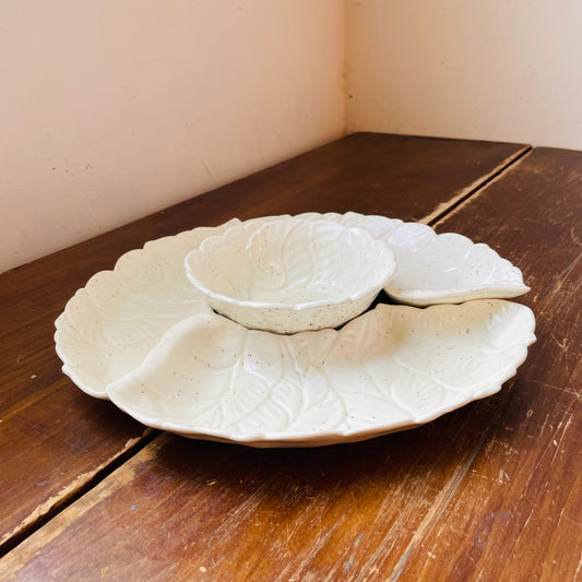 California Pottery 4 Piece White Leaf Dip & Chip Set- Vintage