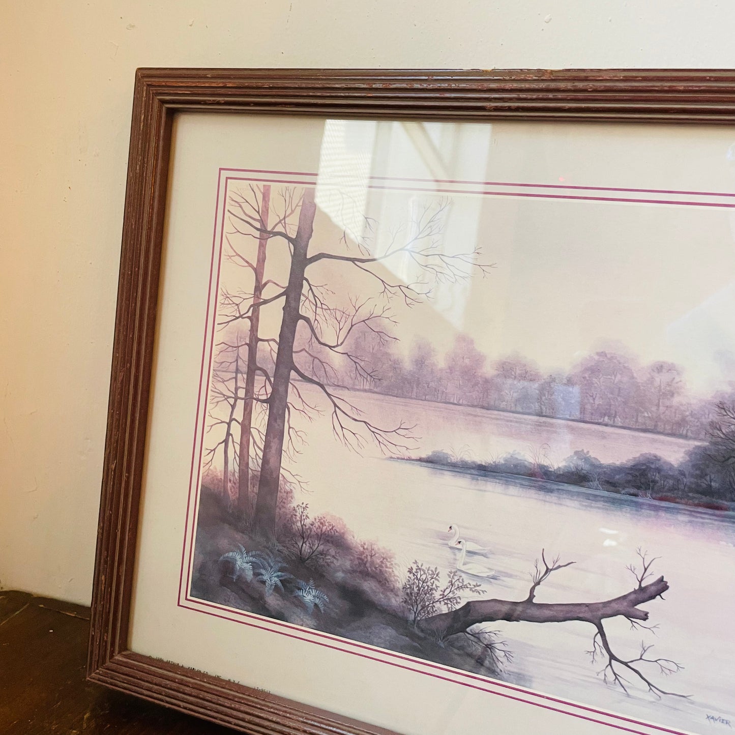 "Swans on a Pond" Framed Print- Vintage