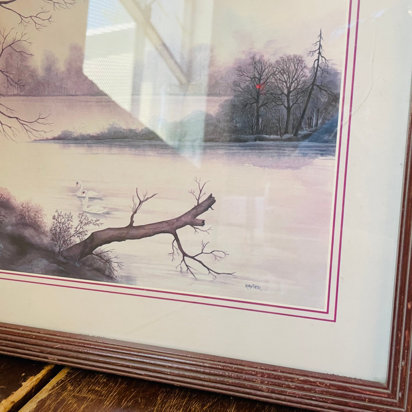 "Swans on a Pond" Framed Print- Vintage