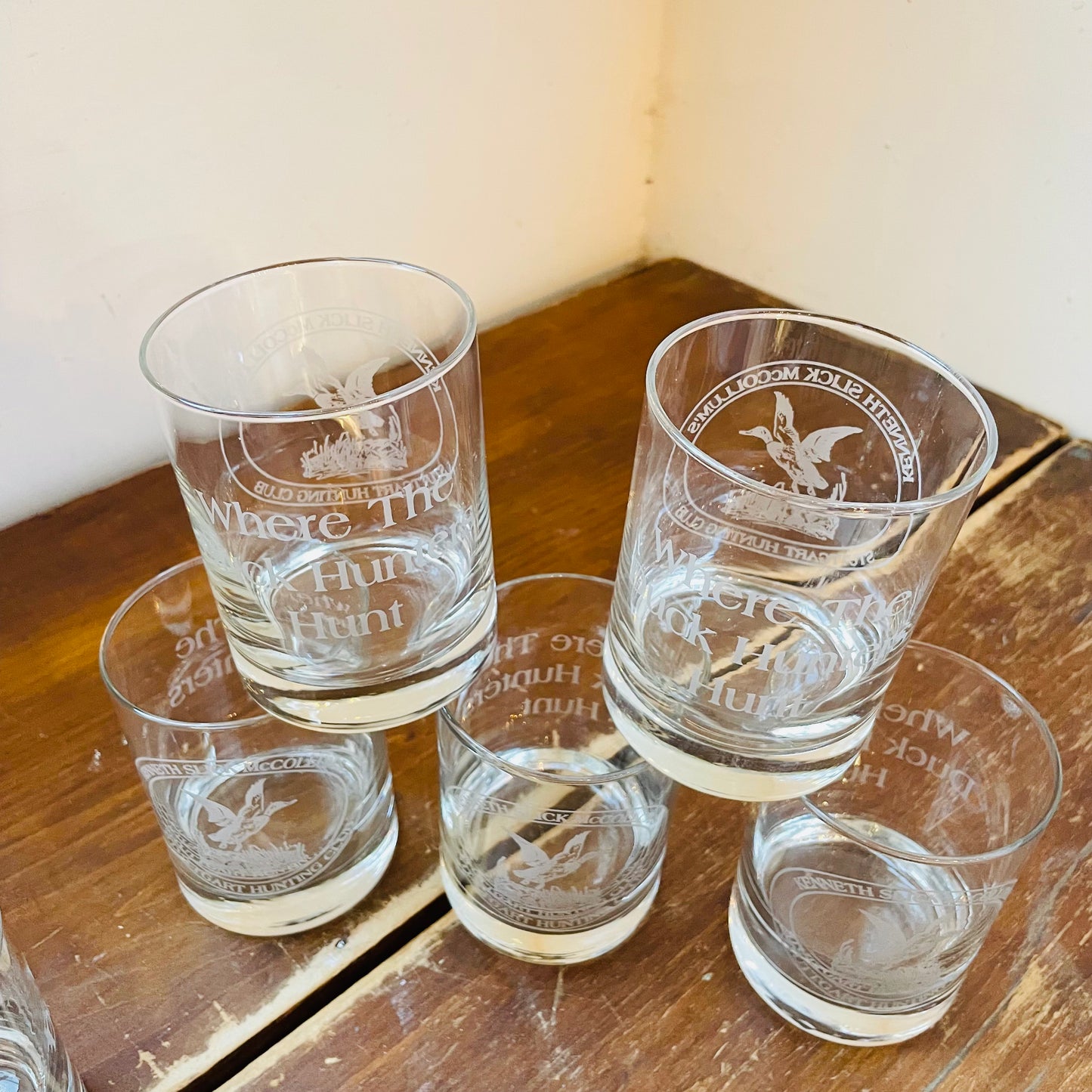 Kenneth Slick McCollum's Hunting Club Lowball Glasses- Vintage