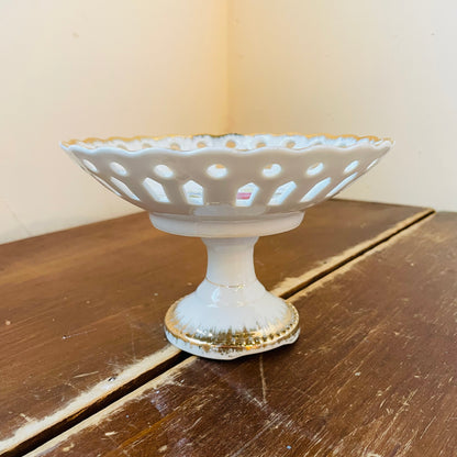 Napco Rose Ceramic Lattice Pedestal Bowl- Vintage