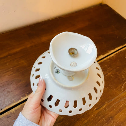 Napco Rose Ceramic Lattice Pedestal Bowl- Vintage