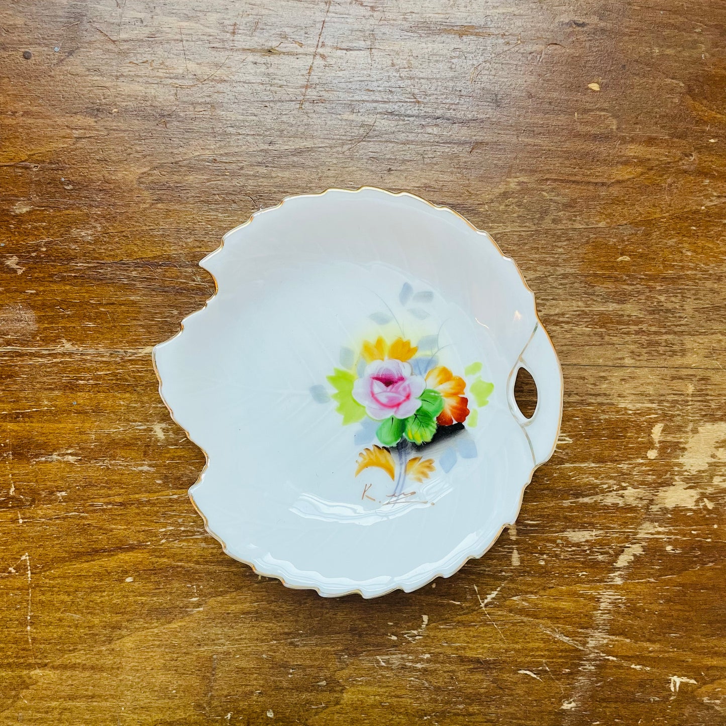 Japanese Gold Rimmed Leaf Dish- Vintage