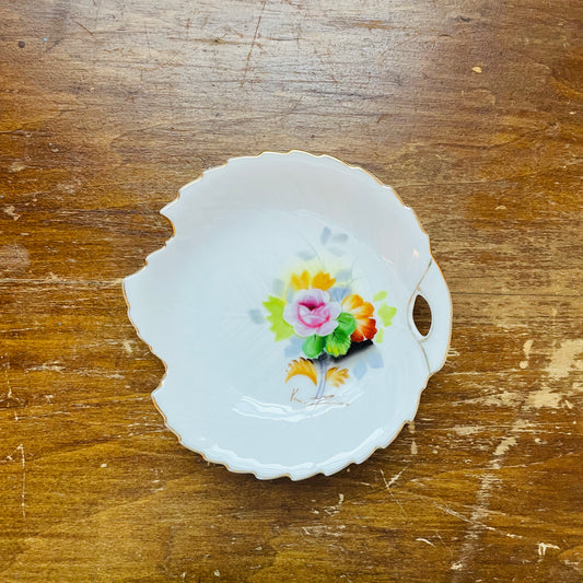 Japanese Gold Rimmed Leaf Dish- Vintage