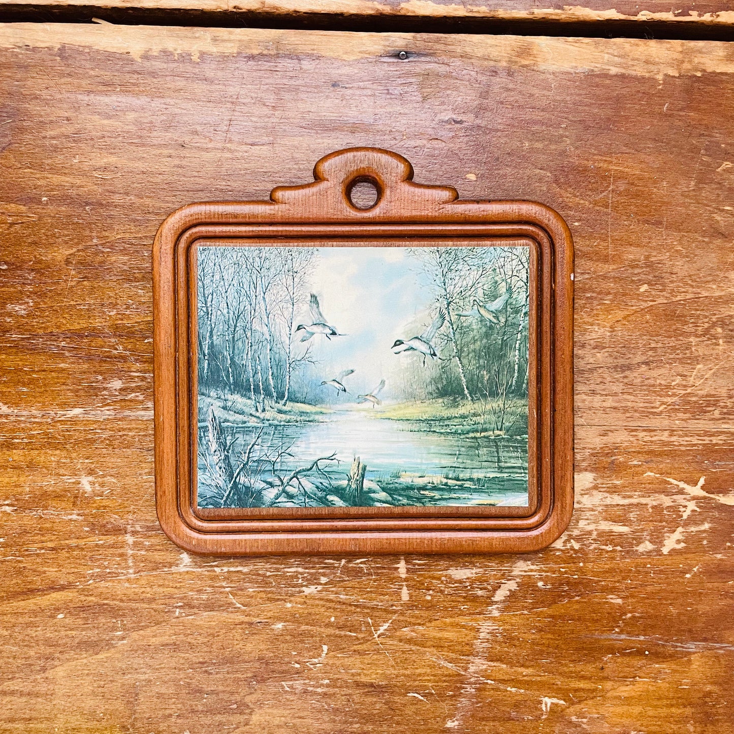 Set of Small Hanging Wooden Plaques with Waterfowl Scenes- Vintage