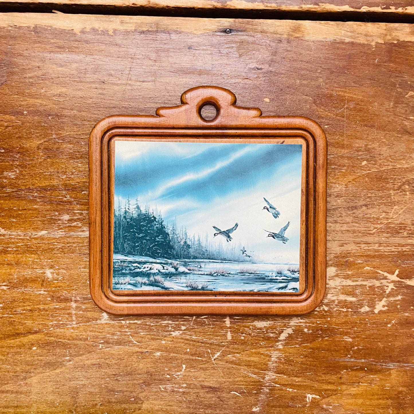 Set of Small Hanging Wooden Plaques with Waterfowl Scenes- Vintage