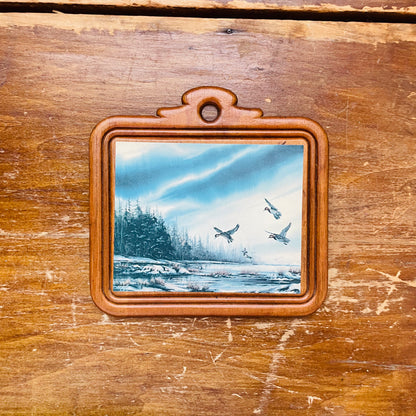 Set of Small Hanging Wooden Plaques with Waterfowl Scenes- Vintage