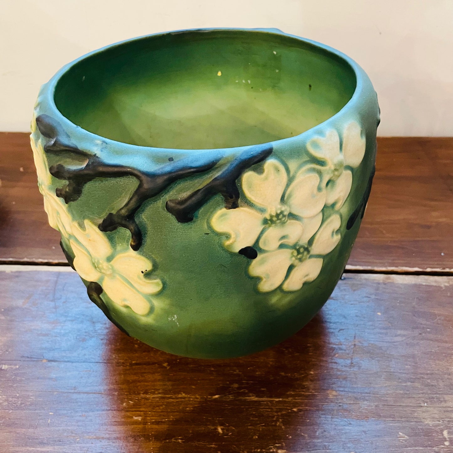 Roseville Pottery Green Dogwood Jardiniere- Antique