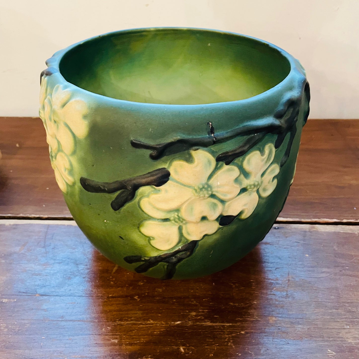 Roseville Pottery Green Dogwood Jardiniere- Antique