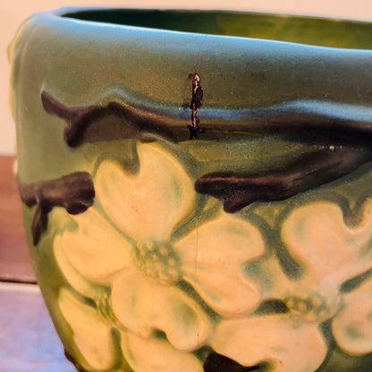 Roseville Pottery Green Dogwood Jardiniere- Antique