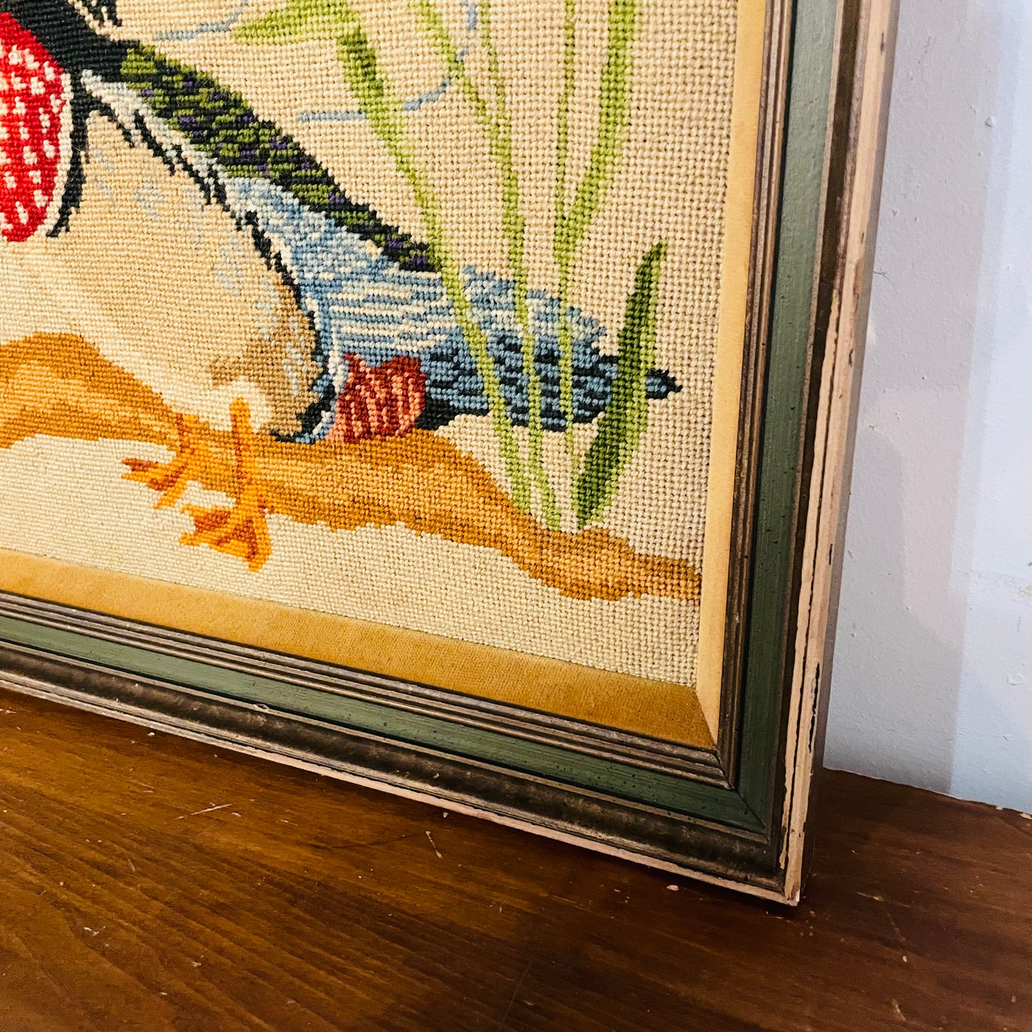 Needlepoint Wood Duck Drake & Hen Framed Artwork- Vintage