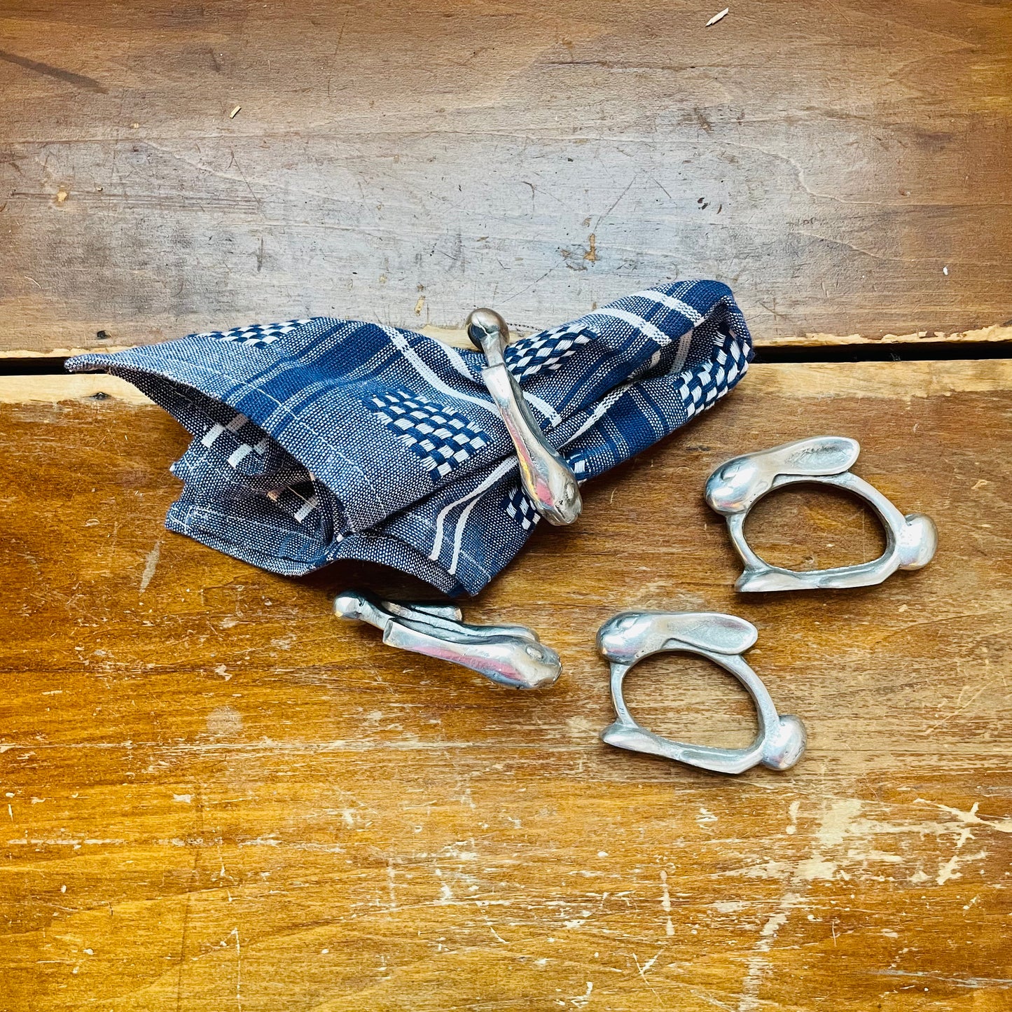 Hecho en Mexico Pewter Rabbit Napkin Rings- Vintage