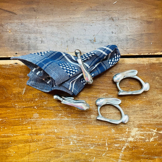 Hecho en Mexico Pewter Rabbit Napkin Rings- Vintage