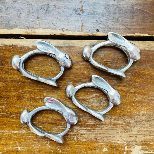 Hecho en Mexico Pewter Rabbit Napkin Rings- Vintage