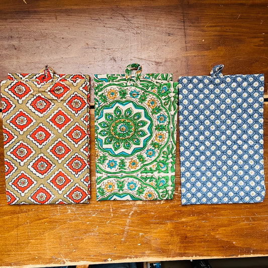 Cotton Slub Tea Towel with Block Print Pattern
