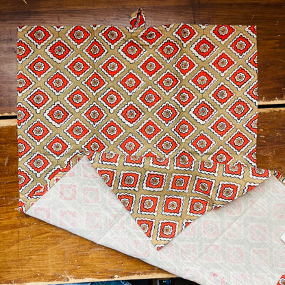 Cotton Slub Tea Towel with Block Print Pattern