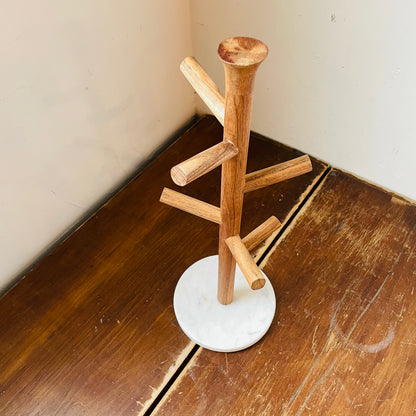 Mango Wood & Marble Mug Tree