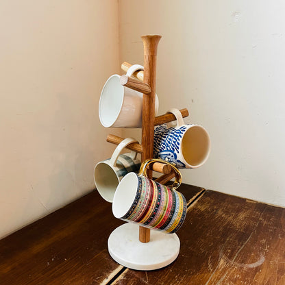 Mango Wood & Marble Mug Tree