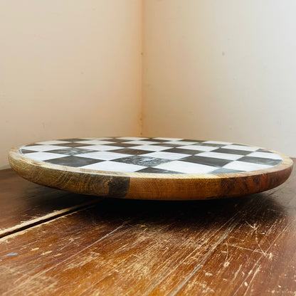Mango Wood & Marble Check Lazy Susan