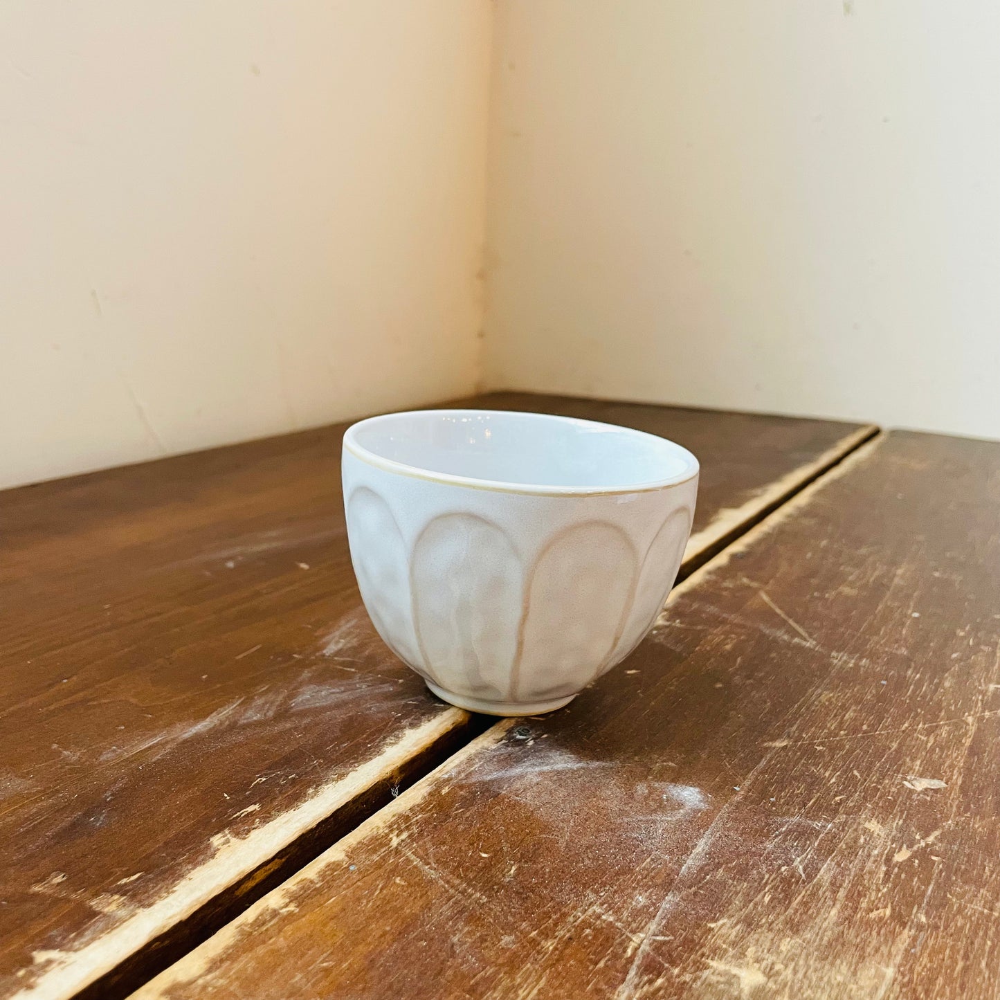 White Stoneware Ribbed Bowl