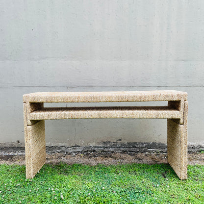 Hand-Woven Water Hyacinth & Acacia Wood Console Table