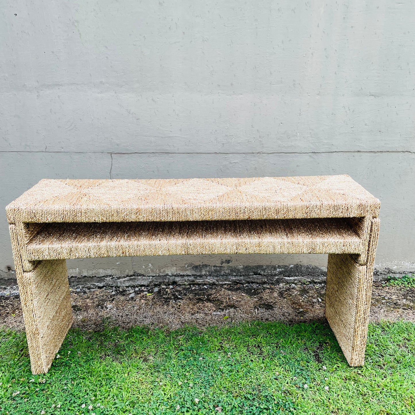 Hand-Woven Water Hyacinth & Acacia Wood Console Table
