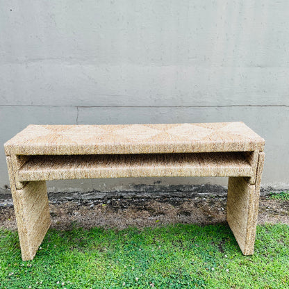 Hand-Woven Water Hyacinth & Acacia Wood Console Table