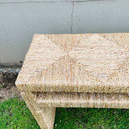 Hand-Woven Water Hyacinth & Acacia Wood Console Table