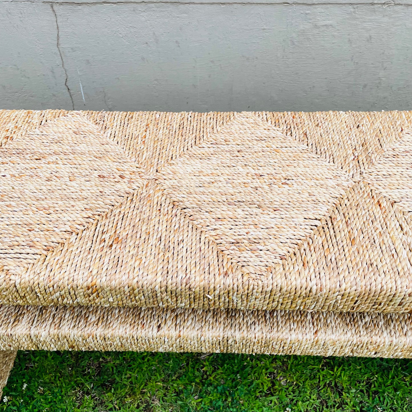 Hand-Woven Water Hyacinth & Acacia Wood Console Table