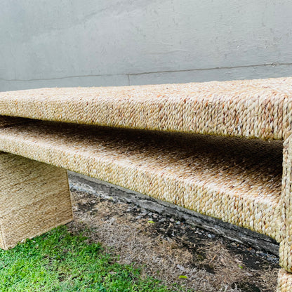 Hand-Woven Water Hyacinth & Acacia Wood Console Table
