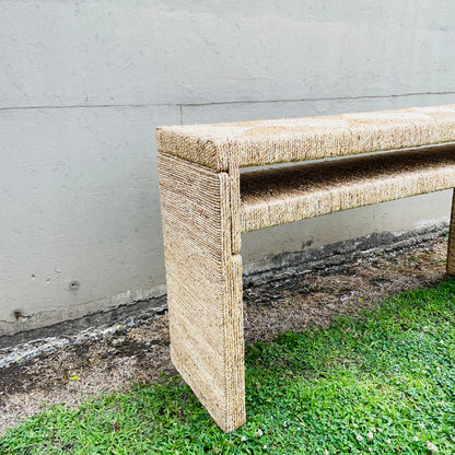 Hand-Woven Water Hyacinth & Acacia Wood Console Table